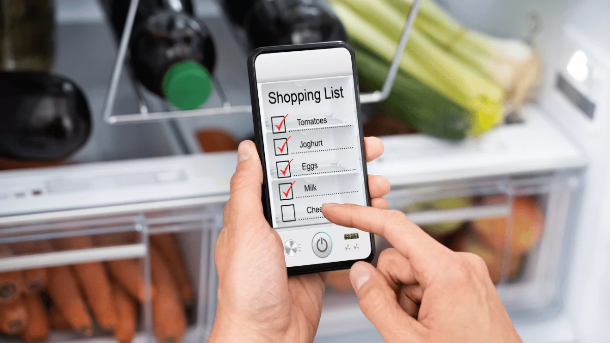 Digital grocery list with matched coupons on a smartphone