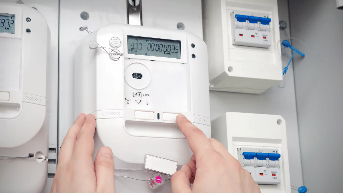 Electric Energy Meter. Electrical Technician Servicing Unit