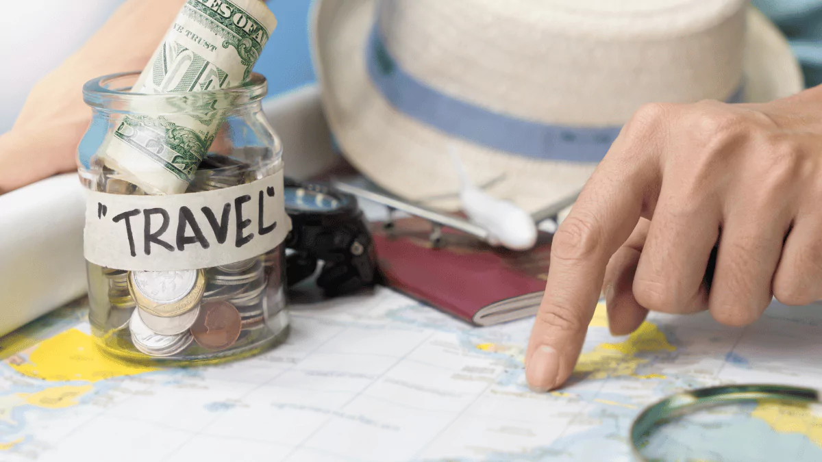 Travel budget and accessories for holiday.
